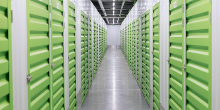 Commercial roll-up steel doors for storage facilities.